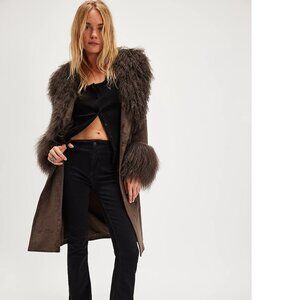 Charlotte Simone Penny 70’s Greige Mongolian Lambswool Longline Coat NWT